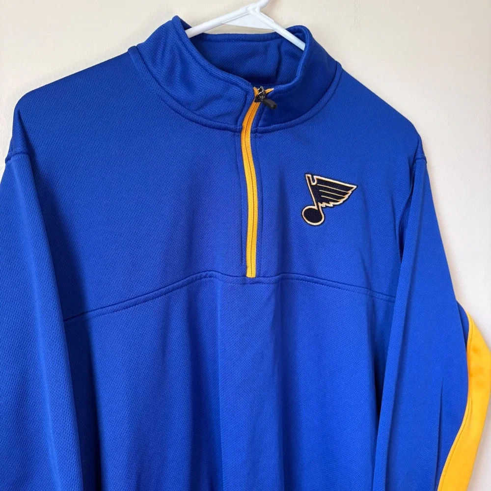 Y2K NHL Pullover Mens Large Blue St. Louis Blues 1/4 Zip Sporty Hockey Jacket